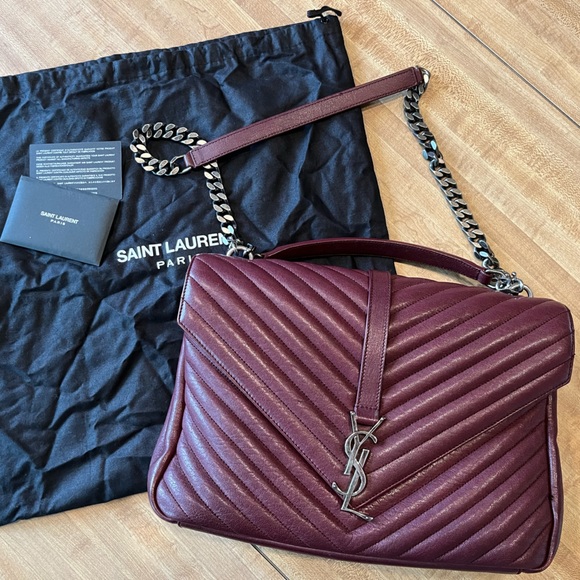 2017 Saint Laurent Large College Bag in Burgundy with Oxidized Silver Hardware - Picture 8 of 9